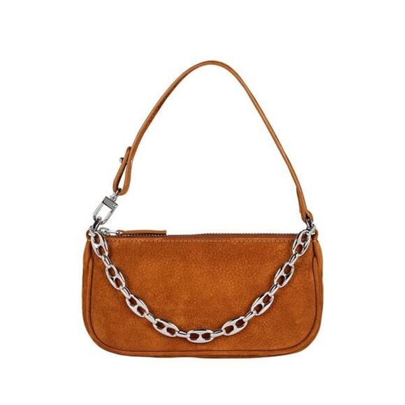 BY FAR Mini Rachel Chain-Embellished Suede Baguette Bag - Picture 2 of 7